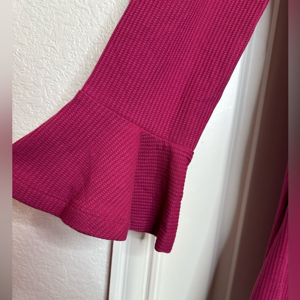 Wrap Tie‎ Waist Long Bell Sleeve Mini Elegant Burgundy Size Large dress - Picture 8 of 11